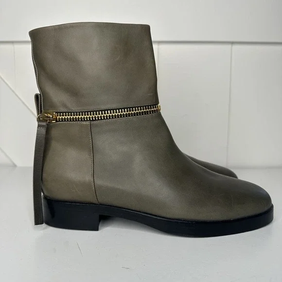 Pierre Hardy Leather Ankle Boots Olive Green Size‎ EU 38.5/ US 8.5 Gold Zippers - Picture 8 of 14